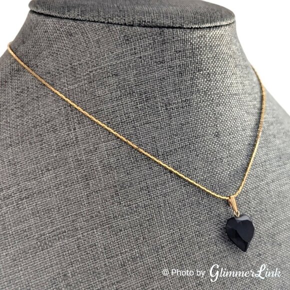 Vintage Translucent Faceted Brown Stone Heart Pendant Gold Tone Chain Necklace - Picture 2 of 13